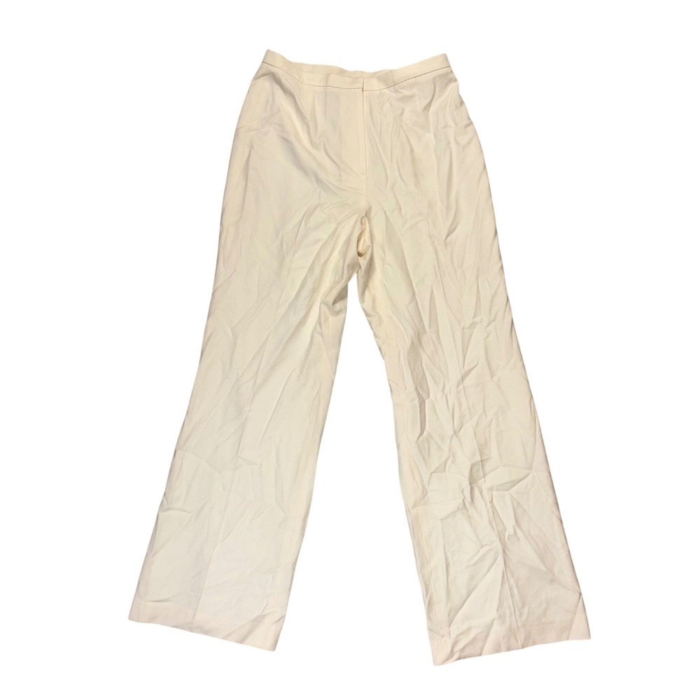 Talbots Womens Cream Italian Stretch Wool Wide Leg Dress Pants Size 10 High Rise